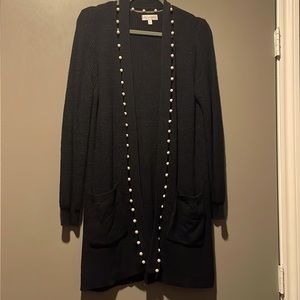Neiman Marcus Black Cardigan with Pearl detail